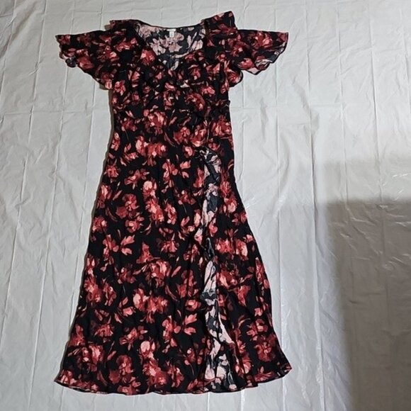 A New Day Women' Size XL Ruffle Flounce Short Sleeve Maxi Dress Black/Red Floral - Picture 1 of 14